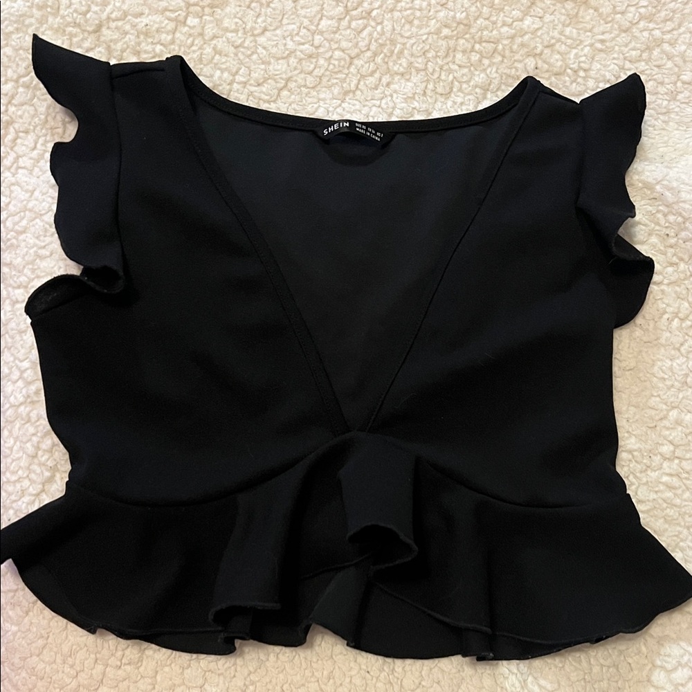 SHEIN Black Ruffle V neck crop top